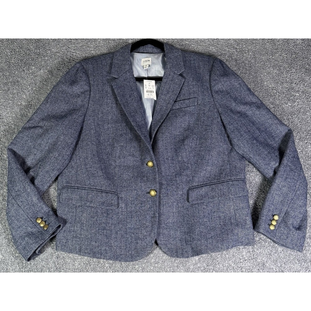 NWT J. Crew Women's Size 18 Schoolboy Wool Blend Blue Herringbone Blazer Preppy